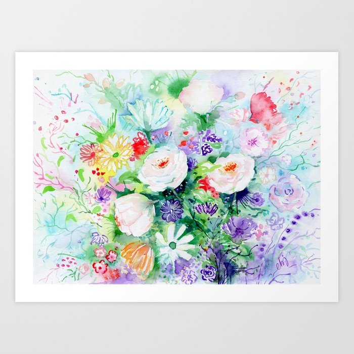 700x700 Watercolor Painting Good Mood Flowers Art Print By Chengjing