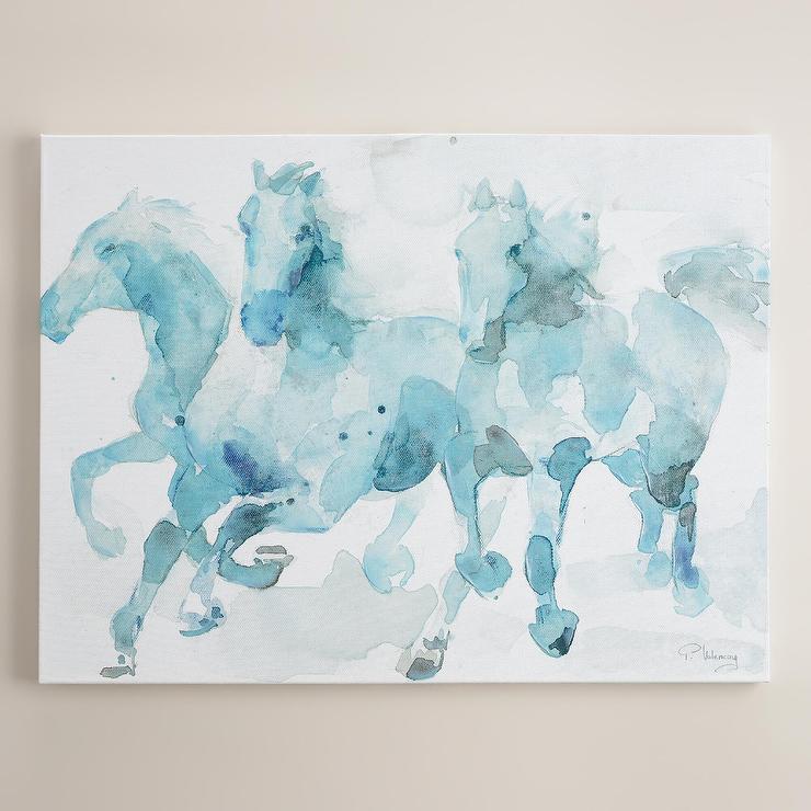 740x740 Blue Watercolor Horses By Paul Valencay