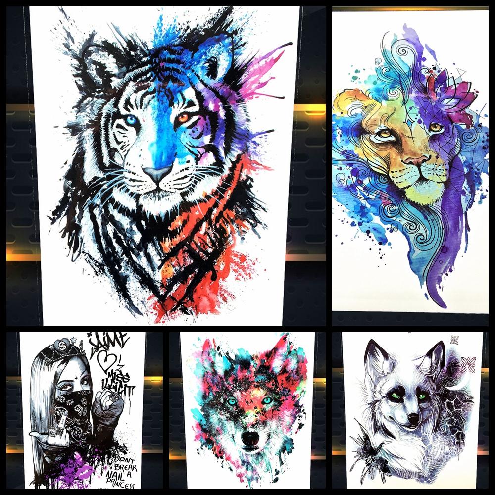 1000x1000 25 Styles New Watercolor Tiger Fox Wolf Temporary Tattoo For Men