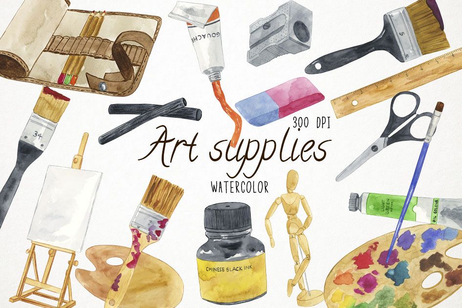 945x630 Watercolor Art Supplies Clipart, Art Supplies Clip Art