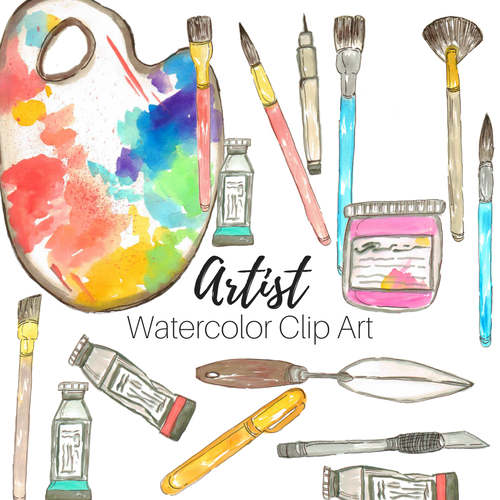 500x500 Watercolor Clip Art Art Supplies Clip Art Art School Clip Etsy
