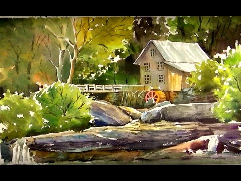 480x360 Watercolor Painting Old Mill Wallpaper