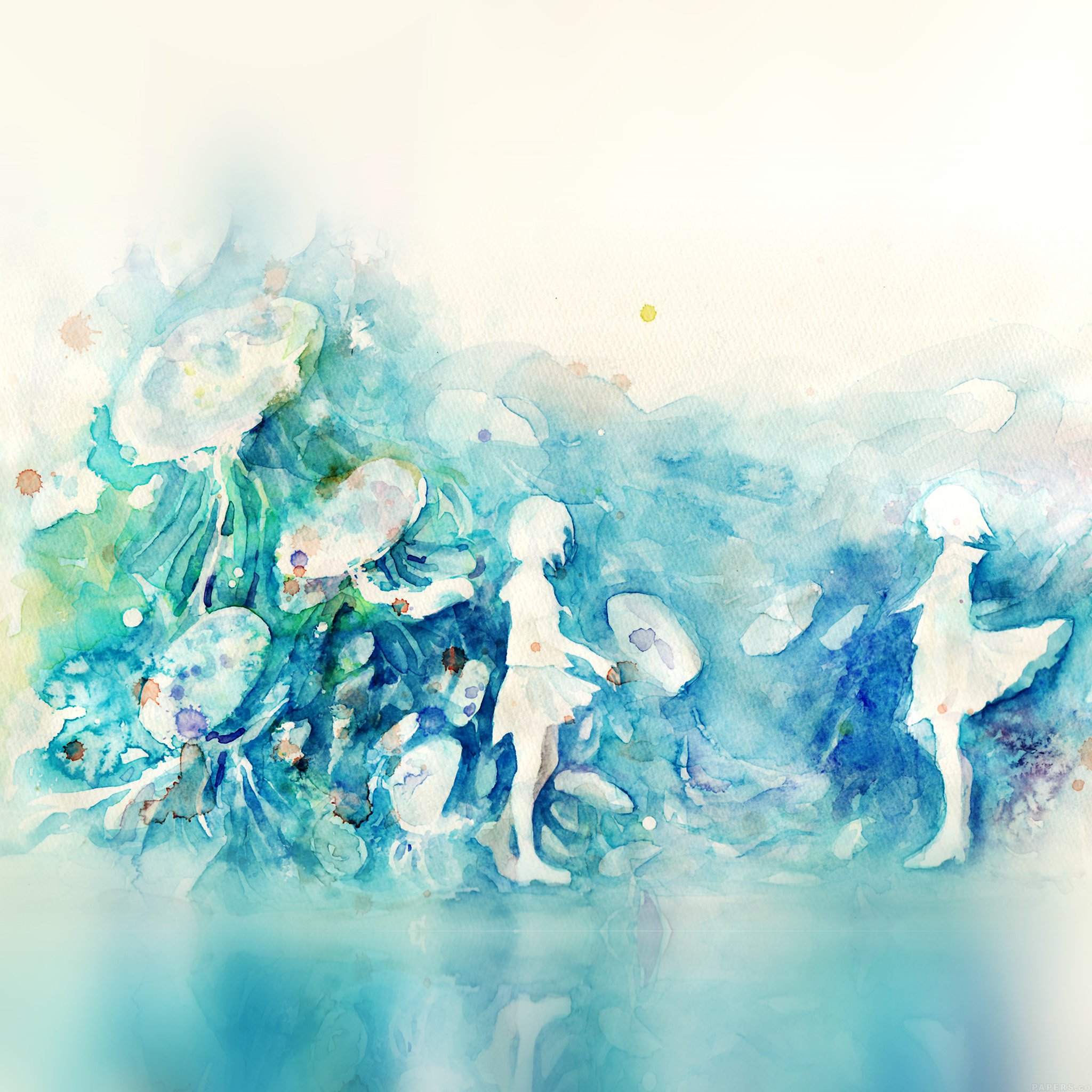 2048x2048 Ai06 Watercolor Blue Girl Nature Art Illust