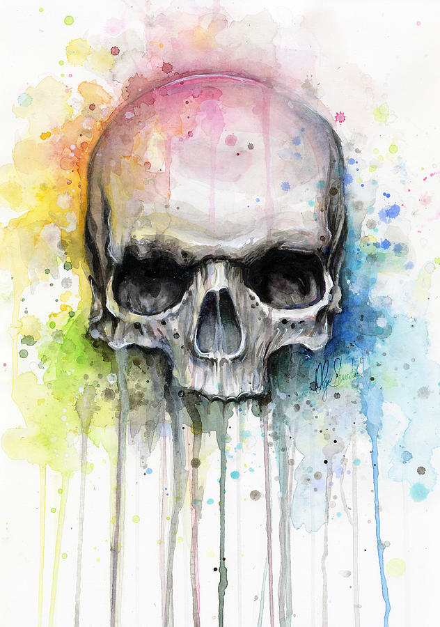 632x900 Skull Watercolor Painting Painting By Olga Shvartsur