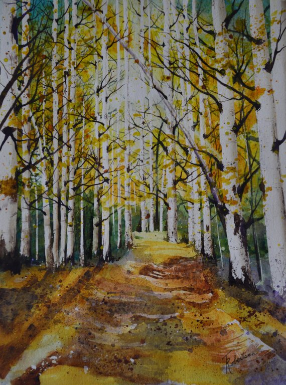 570x768 Birch Tree Paintings Fall Tree Paintings Landscape Watercolor Etsy