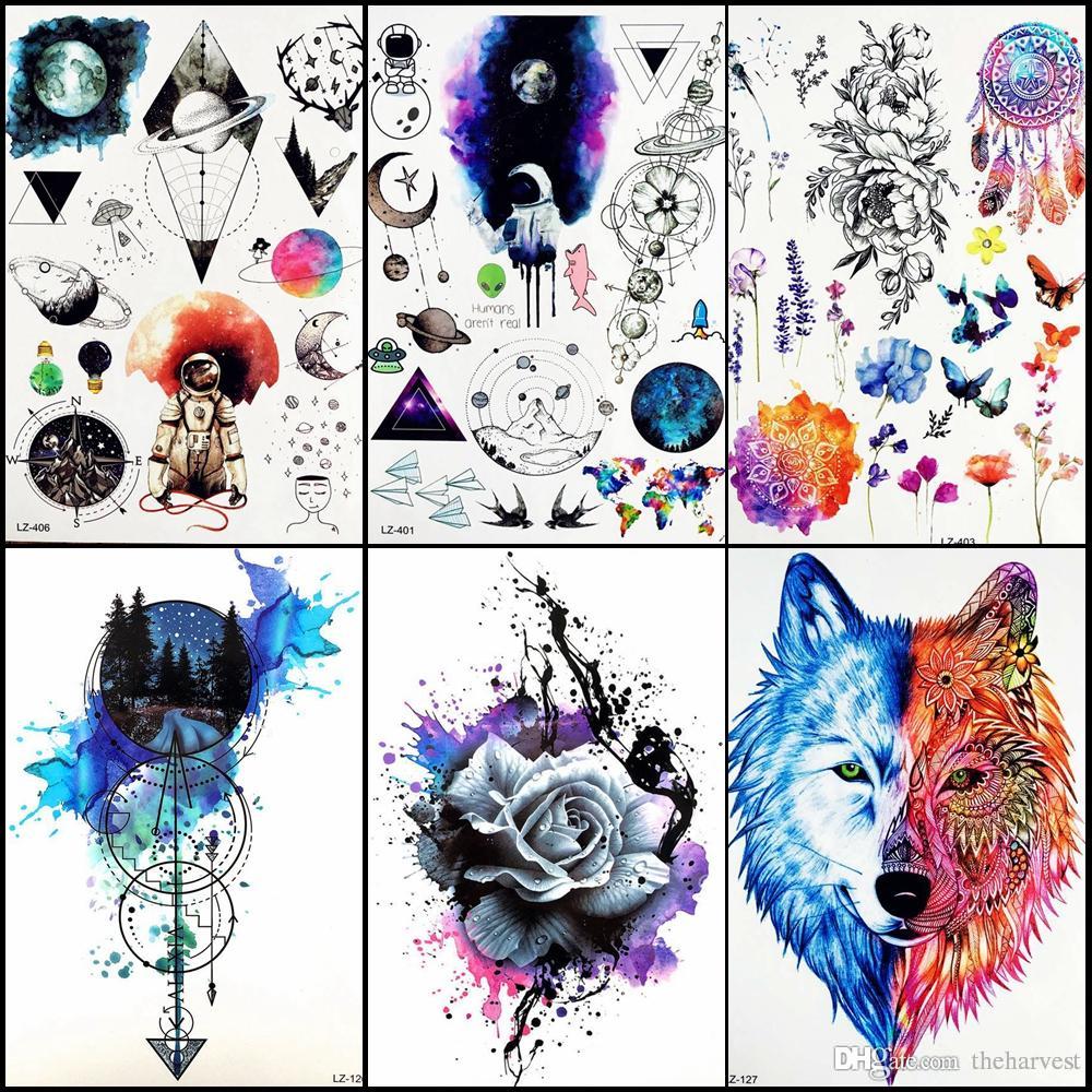 1000x1000 Hot 2115cm Astronaut Planet Watercolor Temporary Tattoo Stickers