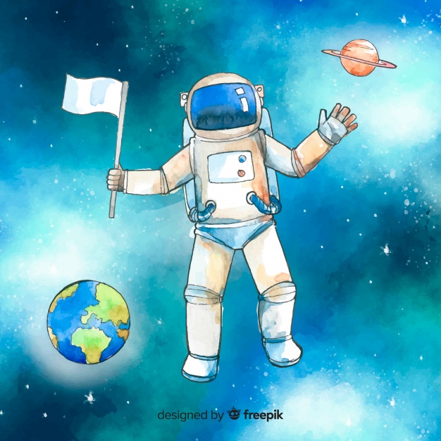 626x626 Watercolor Astronaut Character In The Space Vector Free Download
