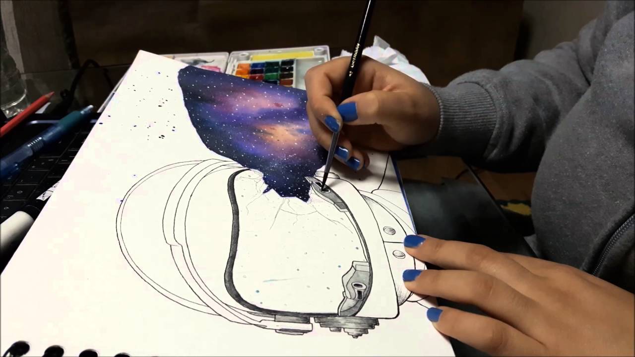 1280x720 Astronaut Galaxy Watercolor Speed Painting