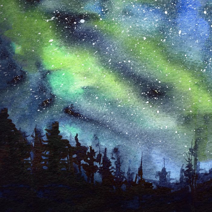 700x700 Galaxy Nebula Watercolor Northern Lights Aurora Borealis