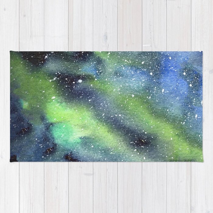 700x700 Galaxy Nebula Watercolor Northern Lights Aurora Borealis Rug By