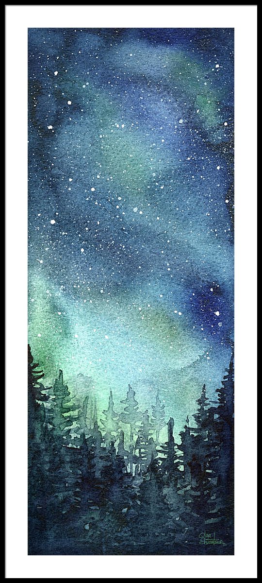 540x1200 Galaxy Watercolor Aurora Painting Framed Print By Olga Shvartsur