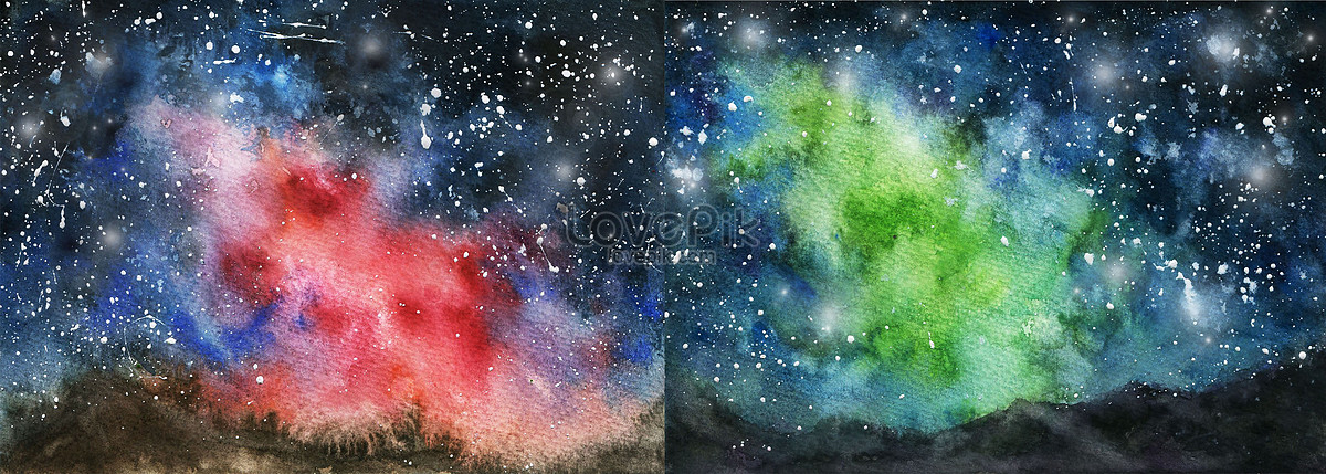 1200x429 Watercolor Aurora Starry Wallpaper Photo Images Scenery Pictures