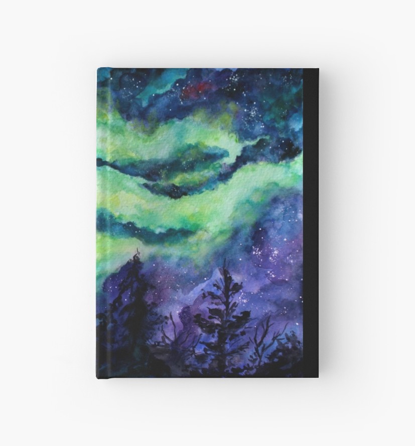 827x889 Aurora Borealis Watercolour Painting Hardcover Journals By