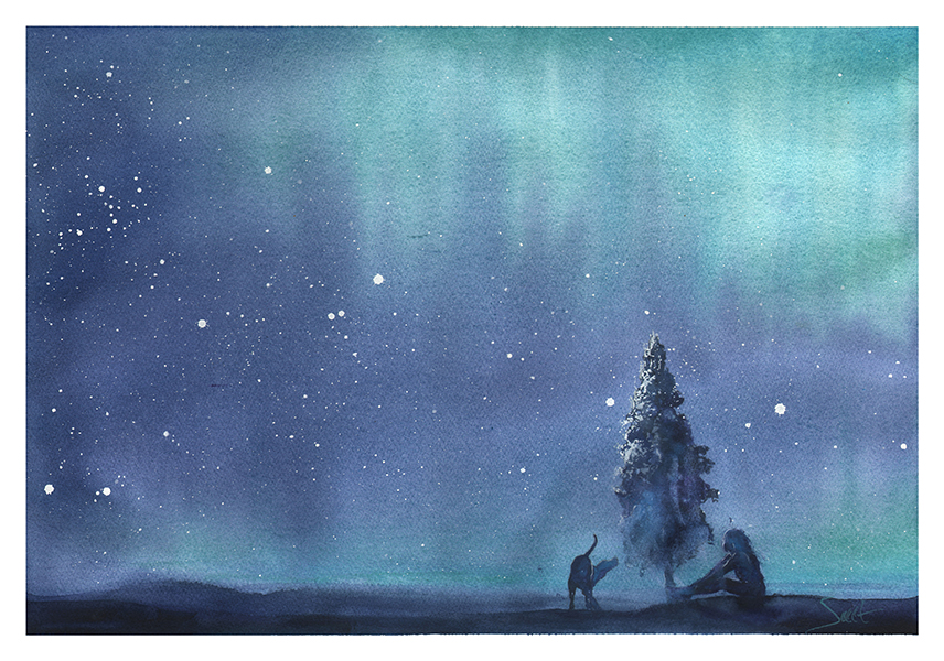 856x600 Northern Lights Watercolor Animal Paintings