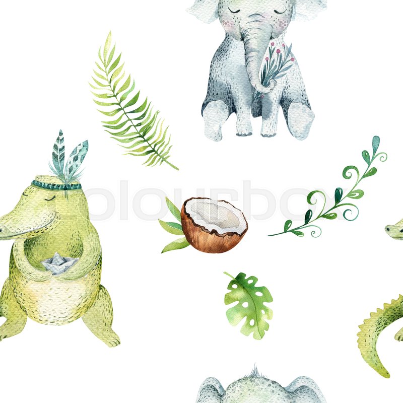 800x800 Baby Animals Nursery Isolated Seamless Pattern. Watercolor Boho