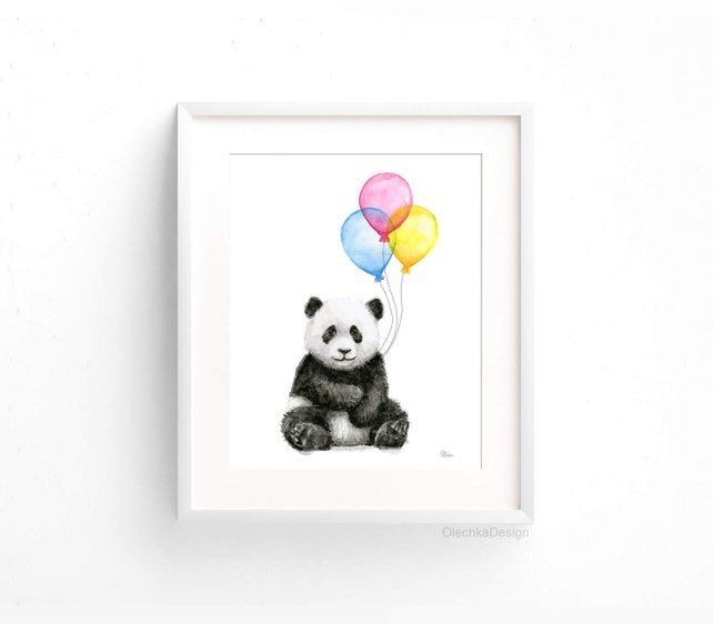 642x562 Baby Panda Balloons Watercolor Animals With Balloons Panda Art Etsy