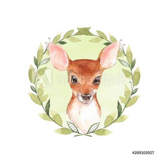 500x500 Baby Deer. Hand Drawn Cute Fawn. Watercolor Illustration