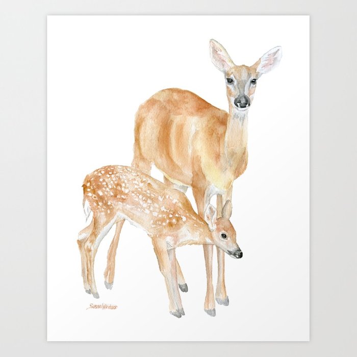 700x700 Mother And Baby Deer Watercolor Art Print By Susanwindsor Society6
