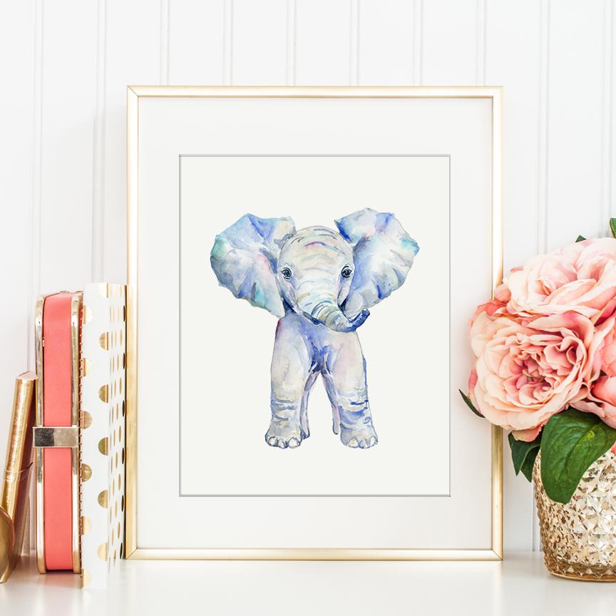 864x864 Watercolor Baby Elephant Printable Corner Croft