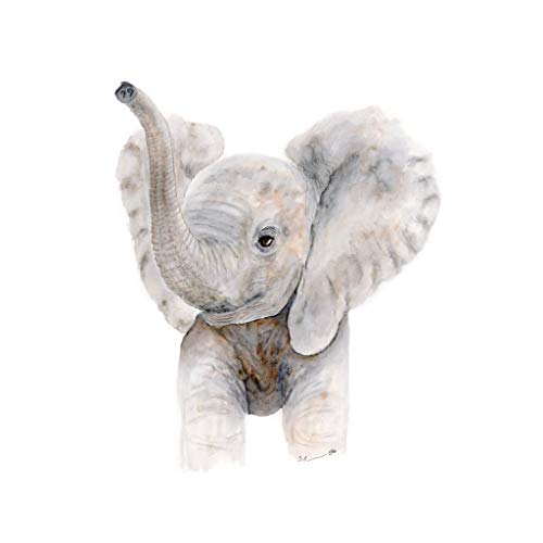 500x500 Trumpeting Baby Elephant Watercolor Nursery Wall Art