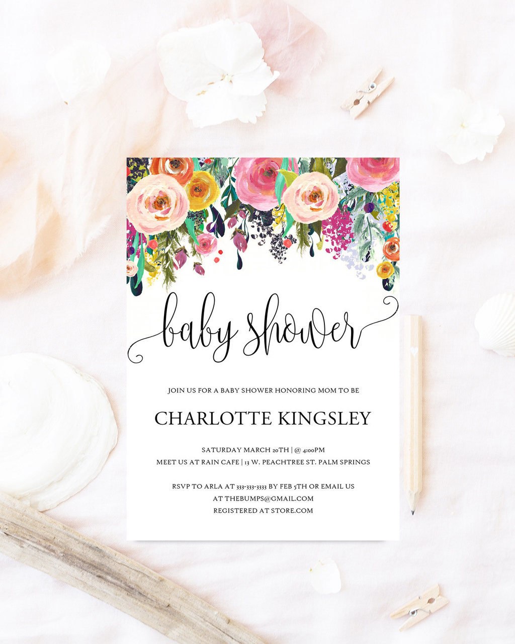 1024x1280 Floral Baby Shower Invitation,watercolor Flowers