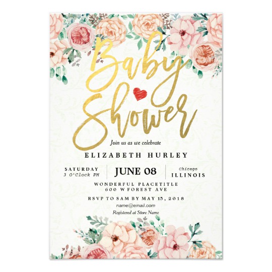 540x540 Gold Script Amp Watercolor Floral Baby Shower Invite