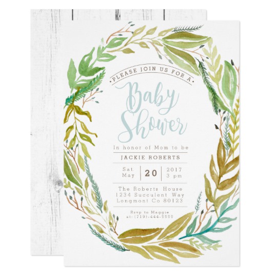 540x540 Green Garden Watercolor Baby Shower Invite