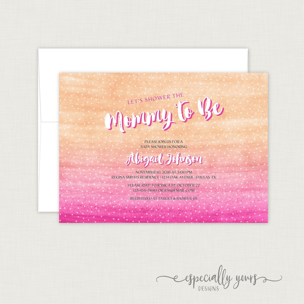 1280x1280 Orange Pink Watercolor Baby Shower Invitation