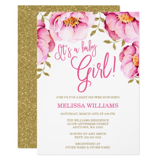 540x540 Pink Gold Floral Watercolor Baby Shower Invitation