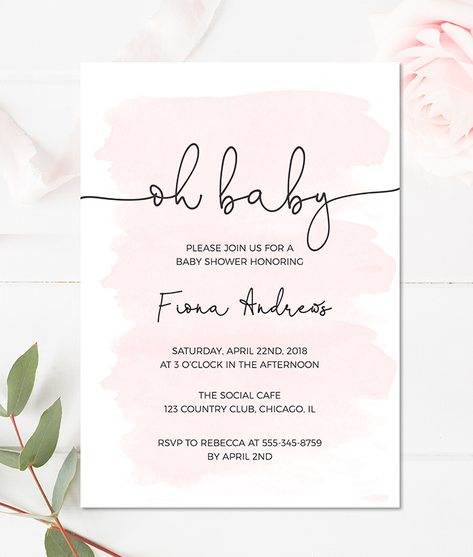 670x788 Pink Watercolor Baby Shower Invitation For A Girl Merryelle Design