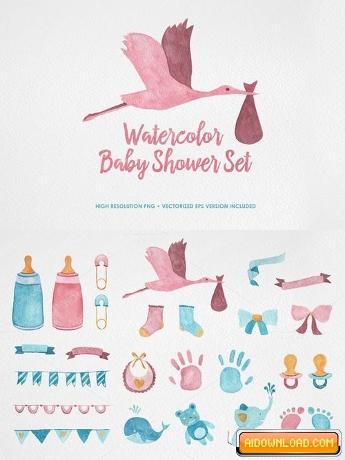500x666 Watercolor Baby Shower Set Free Download Free Graphic Templates