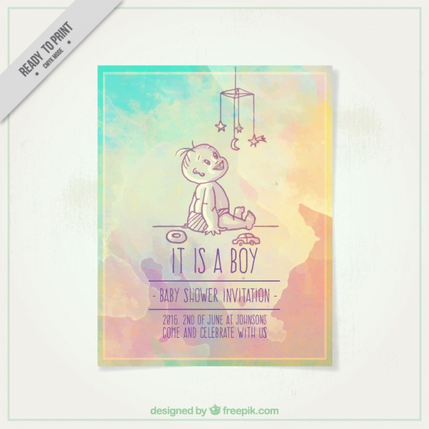 626x626 Watercolor Baby Shower Invitation Vector Free Download