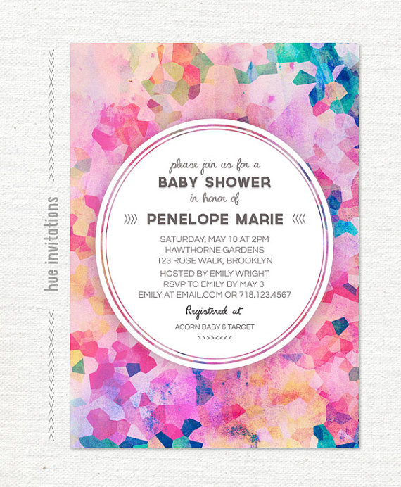 570x692 Watercolor Baby Shower Invitation, Bright Geometric Invitation