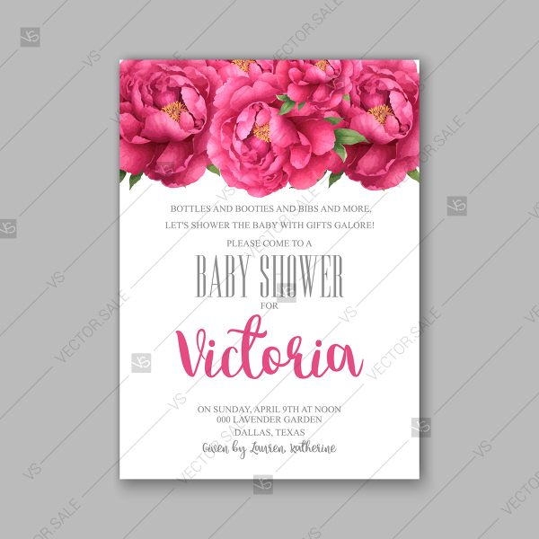 600x600 Peony Watercolor Baby Shower Invitation Floral Wedding Invitation