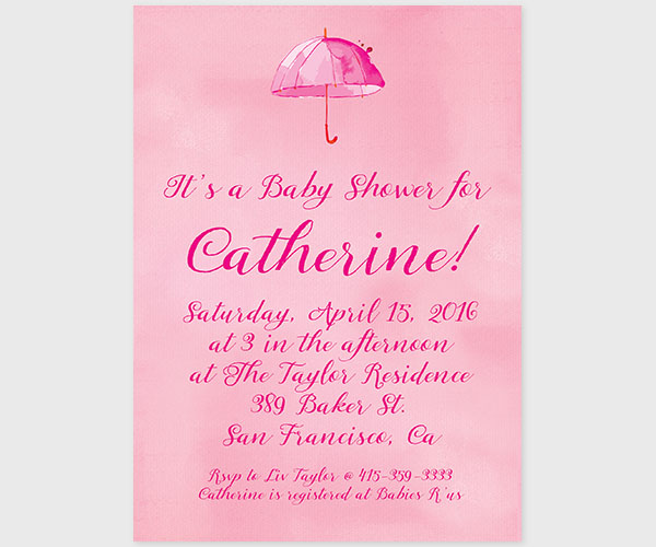 600x500 Pink Watercolor Umbrella Baby Shower Invitationsufeff