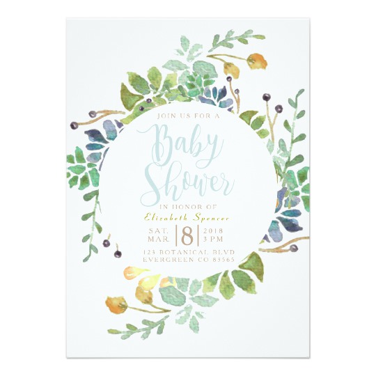 540x540 Succulent Garden Circle Watercolor Baby Shower Invitation