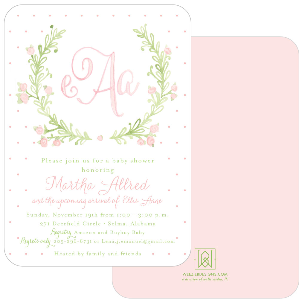 1000x1000 Sweet Watercolor Wreath Girl Baby Shower Invitation Suite