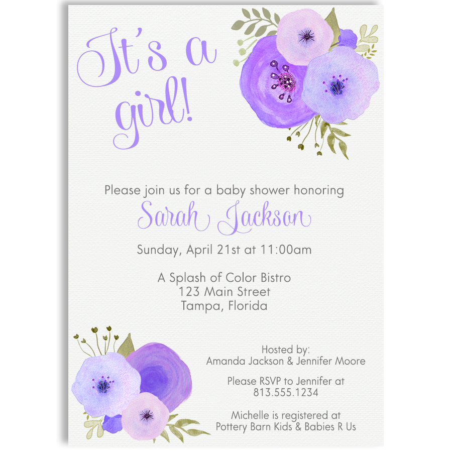 900x900 Watercolor Purple Baby Shower Invitation The Invite Lady