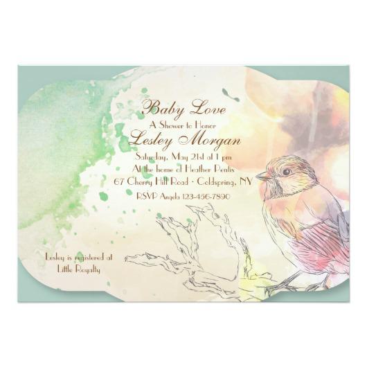 530x530 Watercolor Baby Bird Invitation Invitations 4 U