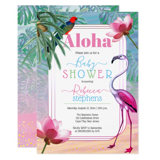 540x540 Boho Chic Tropical Beach Watercolor Baby Shower Invitation