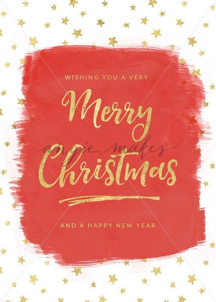 428x600 Merry Christmas Card With Red Watercolor Background And Gold