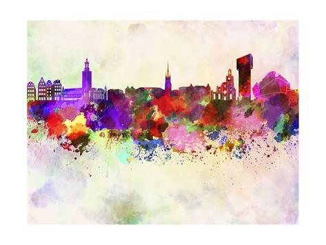 473x355 Stockholm Skyline In Watercolor Background Prints By Paulrommer