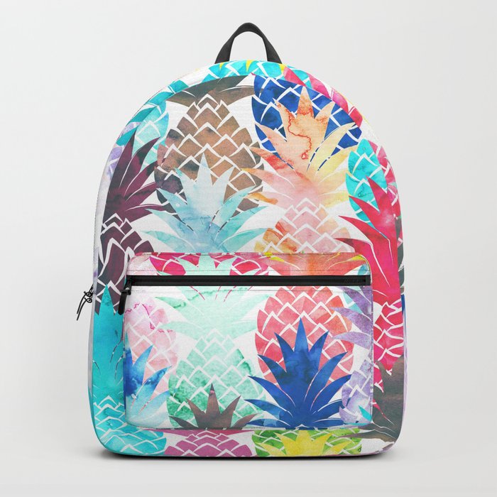 700x700 Hawaiian Pineapple Pattern Tropical Watercolor Backpack By