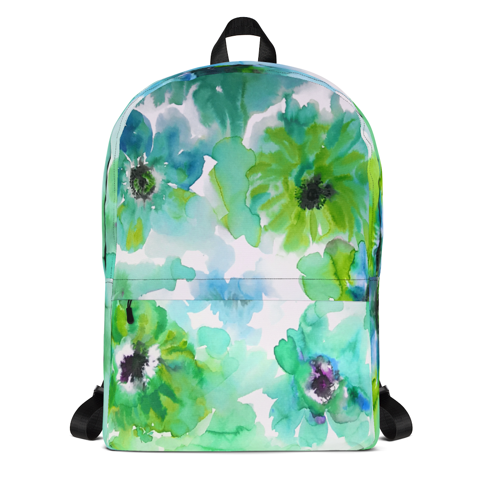 1000x1000 Watercolor Anemones Green Backpack Llama Luv Co.