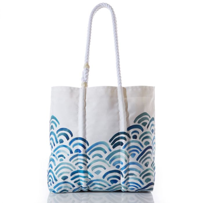 700x700 Recycled Sail Cloth Watercolor Waves Tote Sea Bags