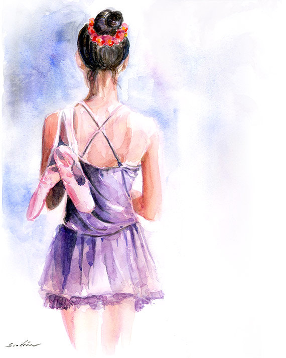 570x713 Ballerina Girl Watercolor Painting Art Print Ballet Paintings