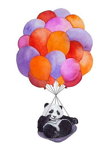 385x550 Panda Watercolor Balloons Posters By Ruta Dumalakaite Redbubble