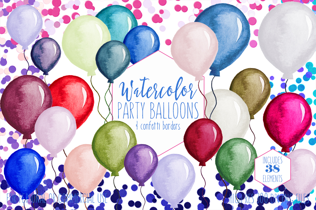 1008x671 Watercolor Balloons Amp Party Confetti Graphics By Clipartbrat
