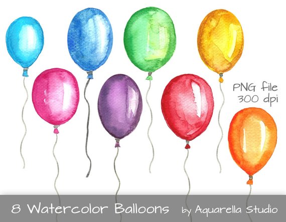 570x443 Watercolor Balloons Watercolor Balloon Watercolor Clipart Etsy