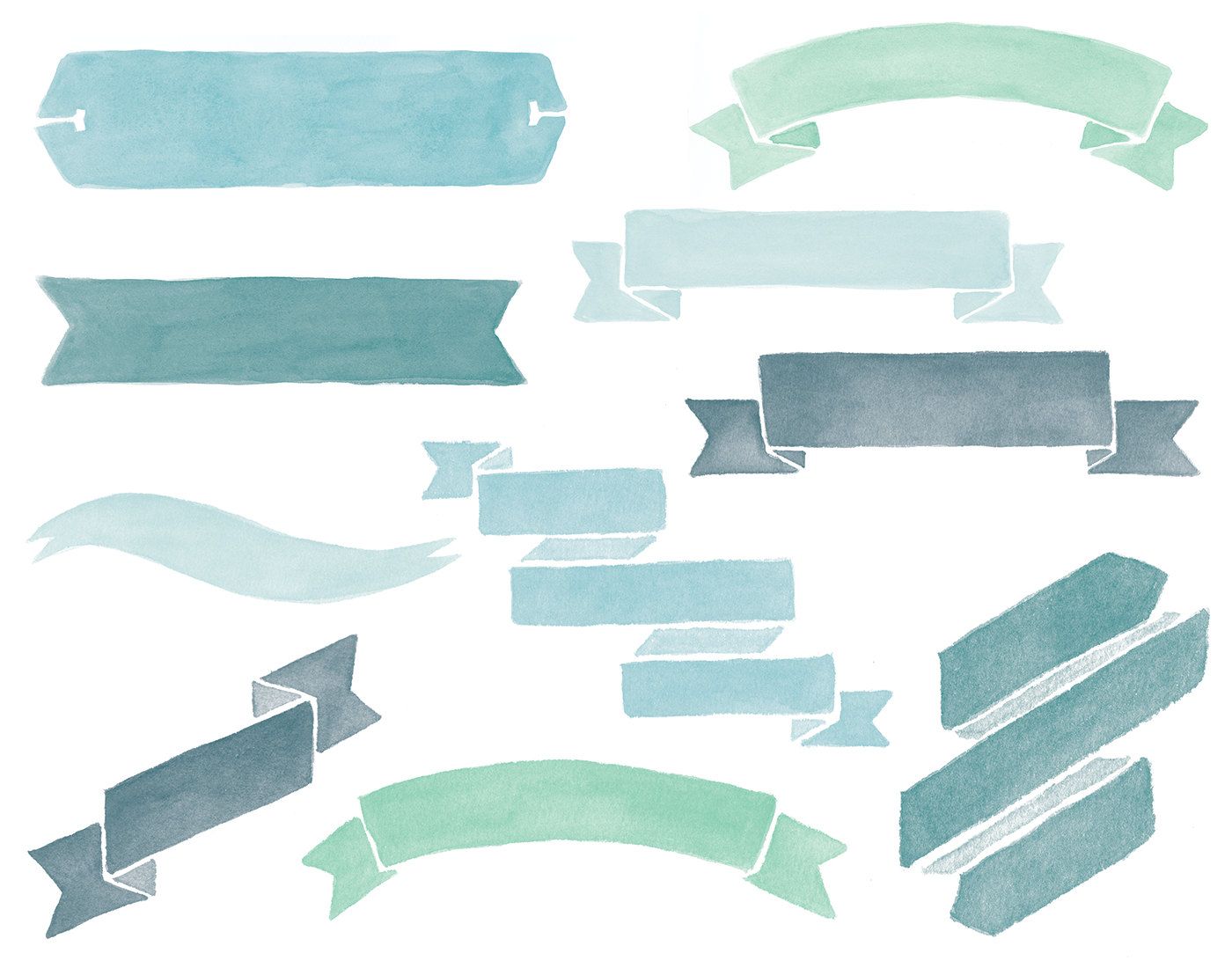 1400x1100 Watercolor Banners Clipart Overlays
